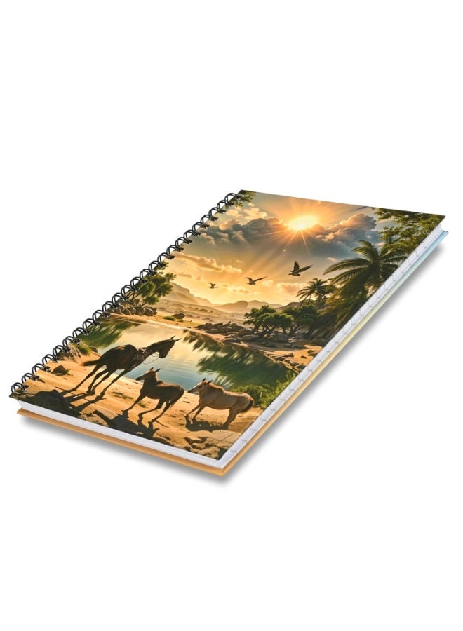 FIS® Double Loop Spiral Hard Cover Notebook, A5 Size(148x210mm), 96 Sheets, Single Line Ruling, White Paper, Packet of 5 Pieces, Sun Rise View in Safari Cover Design 1-FSNBSHCA596D1 - Image 4